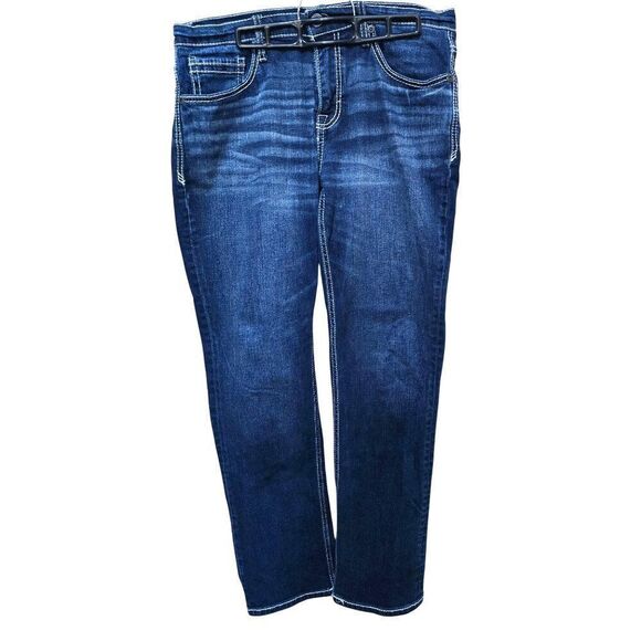 BKE Mens Dark Wash Jake Straight Leg Jeans W/Belt Loops  Size 34 x 32 Distressed - Picture 1 of 16